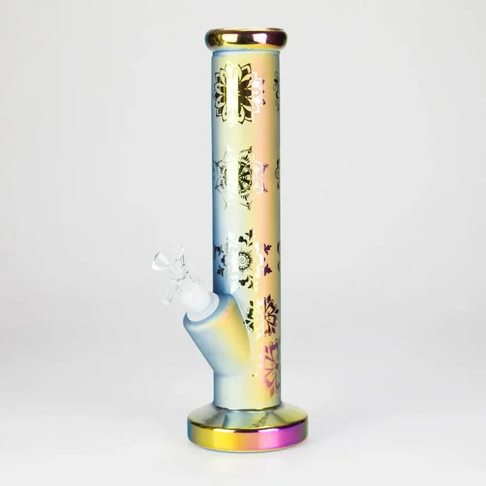 11″ Straight Tube Electroplated Metaliic Finish w/ Intricate Patterns Glass Bong – Pattern 3